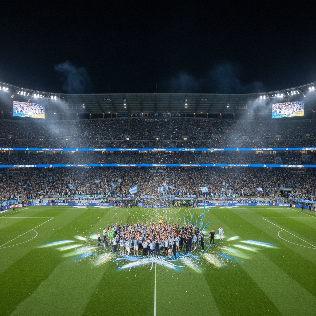 Estadio lleno durante un partido de Argentina en el Mundial 2026 con público de pie